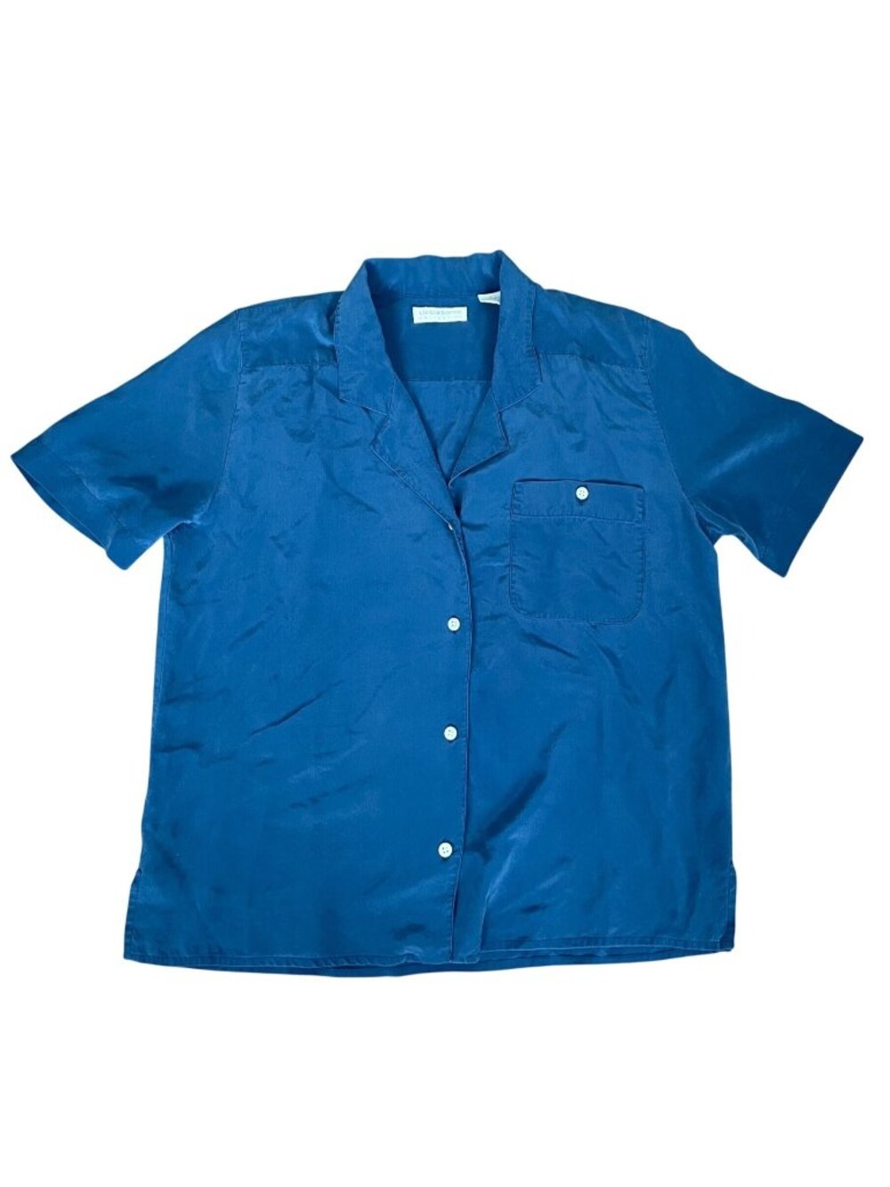 Vintage Liz Claiborne Womens Sz 6 Blue 100% Silk Button-Up Shirt Short Sleeve